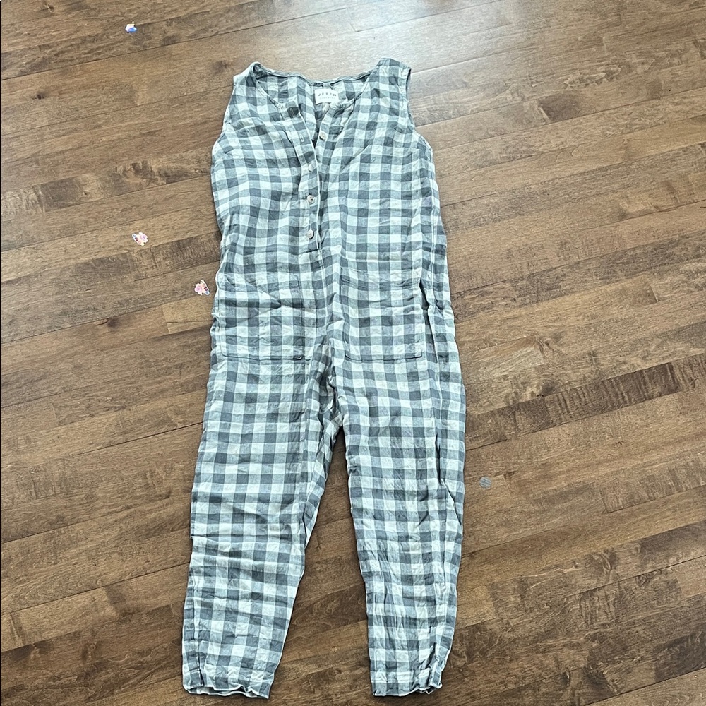 Offon Not Perfect Linen Linenfox Gingham Checkered Women's cropped Jumpsuit XS